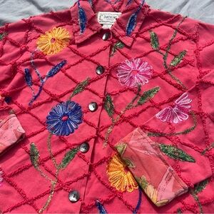 Tatrums Floral Embroidered Jacket   Women  Button sz-PM Cottagecore 100% Cotton